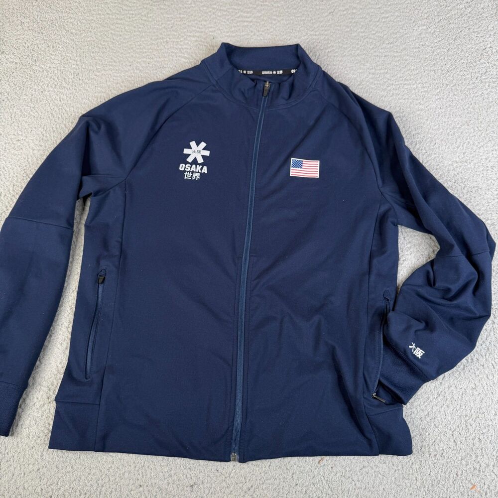 OSAKA Track Jacket Men Medium Blue USA Flag Performance Training Full Zip Sports